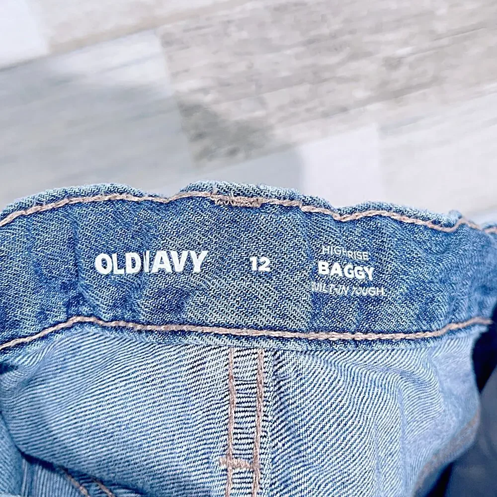 Old Navy High Waisted Super Baggy Wide-Leg Cargo Jeans Blue Indigo Girls 12